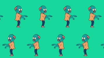 a piedi zombie animazione crea un' senza soluzione di continuità ripetendo modello di cartone animato zombie in movimento su un' verde sfondo video