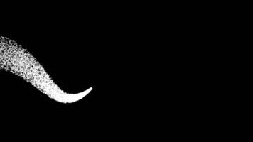 abstract wit deeltje zucht, dynamisch kromme van sprankelend stof tegen zwart achtergrond. video