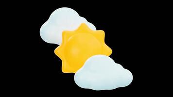 3d animado parcialmente nublado clima ícone laço, alfa canal video
