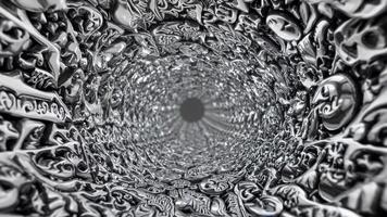 een zwart en wit foto van een tunnel met veel verschillend types van voorwerpen video