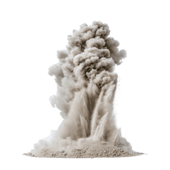 dramatisk explosion av damm och rök stiger mot klar bakgrund, skapande dynamisk och kraftfull visuell effekt. böljande moln av partiklar framföra känsla av energi och rörelse png