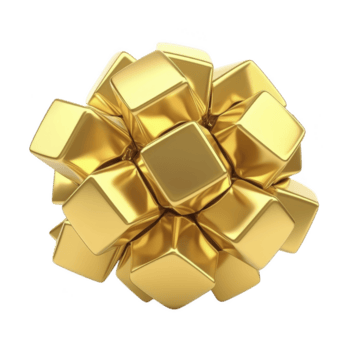 grappe de brillant d'or cubes formes géométrique sculpture, reflétant lumière et création sens de luxe et la modernité. arrangement est complexe et visuellement frappant png