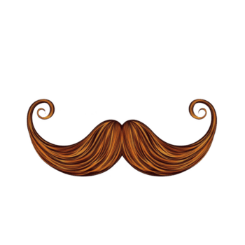 stylized, curly mustache with rich brown color and intricate texture, evoking playful and whimsical feel. design is symmetrical and features elegant curves png