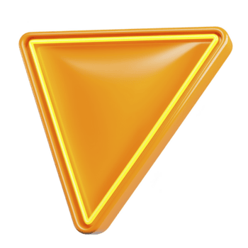 vibrerande orange triangel- tecken med lysande neon kanter, skapande modern och öga fångst design. ljus Färg och belysning göra den stå ut, perfekt för uppmärksamhet gripa tag i visas png