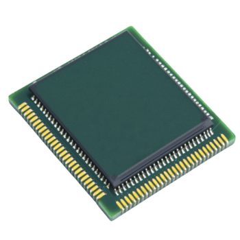 fechar acima imagem do microchip com visível alfinetes e verde o circuito quadro, exibindo intrincado eletrônico componentes. microchip é isolado em transparência fundo, destacando Está Projeto png