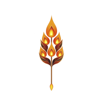 stylized flame design with multiple glowing elements resembling leaves, creating warm and inviting appearance. symmetrical arrangement and vibrant colors evoke sense of energy and light png