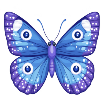 vibrante azul y púrpura mariposa con intrincado patrones y ojo me gusta lugares en sus alas, creando fascinante y vistoso apariencia png