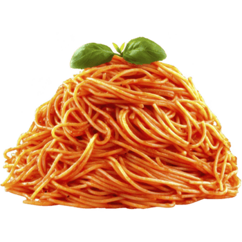 utsökt tjänande av spaghetti toppade med färsk basilika löv, visa upp vibrerande röd tomat sås. pasta är ordentligt staplade, highlighting dess aptitlig textur och Färg png