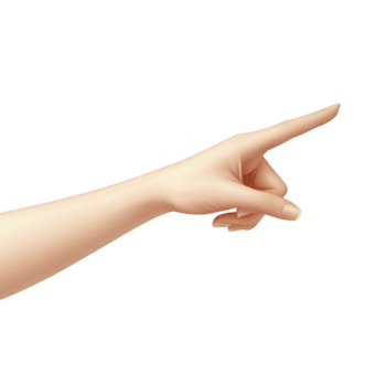 hand with light skin tone is pointing forward with index finger extended, conveying direction or emphasis. background is transparent, highlighting gesture png