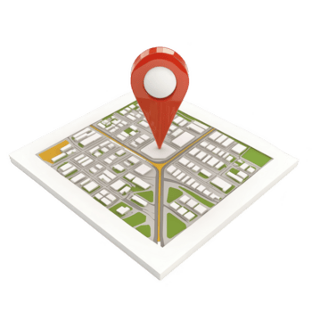 3D map illustration features red location pin marking specific spot city map, symbolizing navigation and direction. map includes streets, buildings, and green areas, representing urban planning png