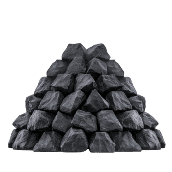 piramide di buio grigio pietre è impilati ordinatamente contro pianura sfondo, la creazione di senso di equilibrio e stabilità. pietre variare nel dimensione e struttura, aggiungendo naturale e aspro aspetto png