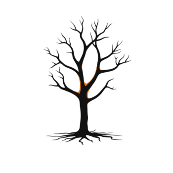 semplice illustrazione di spoglio albero con buio rami e radici, evidenziato di delicato arancia incandescenza, la creazione di rigido e artistico contrasto contro sfondo png