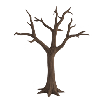 leafless tree with bare branches stands against plain background, showcasing its intricate structure and natural texture. stark simplicity evokes sense of calm and solitude png