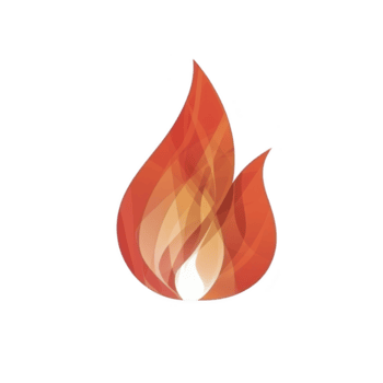 This features stylized, abstract flame design with vibrant shades of orange and red, creating dynamic and energetic appearance. flame is set against transparent background, emphasizing its bold png