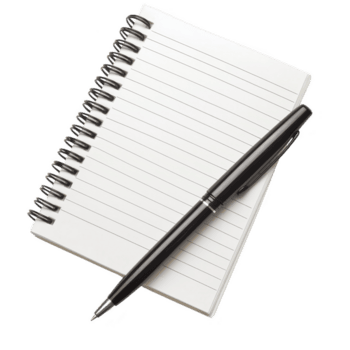 spiral bunden anteckningsbok med fodrad sidor är åtföljs förbi elegant svart penna, föreslår beredskap för notera tar eller skrivande. enkel design framkallar känsla av organisation och produktivitet png