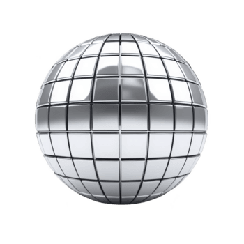 riflessivo argento discoteca palla con griglia modello crea brillante, rispecchiato superficie, cattura leggero e riflessi. Perfetto per parti e danza eventi, esso Aggiunge retrò vibrazione png