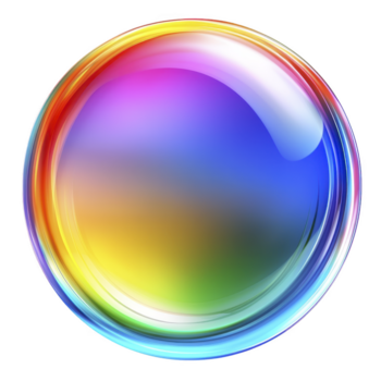 vibrant, multicolored bubble with glossy surface and spectrum of colors including blue, red, yellow, and green, creating mesmerizing and playful effect png