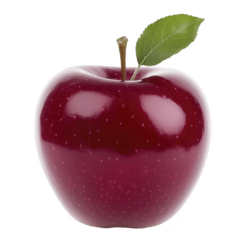 brillante rosso Mela con singolo verde foglia su trasparenza sfondo, in mostra suo vivace colore e liscio struttura. Mela appare fresco e appetitoso png