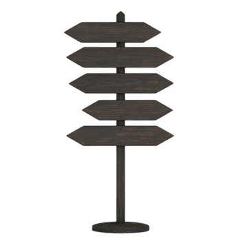 trä- vägvisare med flera olika tom riktnings pilar står på enda Pol, redo för anpassning. rustik design lägger till årgång charm, perfekt för utomhus- evenemang eller wayfinding png