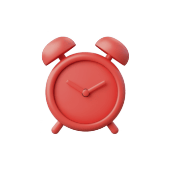 rosso 3d allarme orologio con minimalista disegno, con Due campane su superiore e semplice orologio mani, sta su contro pianura sfondo, evocando senso di urgenza e tempo gestione png