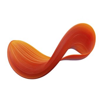 dynamic, abstract orange ribbon shape with smooth curves and flowing design, set against transparency background, evokes sense of movement and creativity png