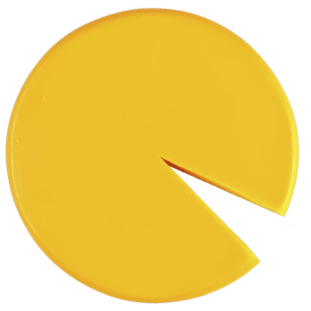 round, yellow object resembling pie chart with wedge removed, creating playful and simple design. bright color and shape evoke sense of fun and nostalgia png
