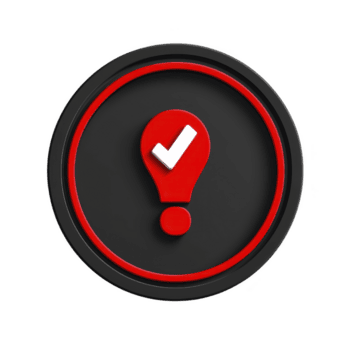 rosso esclamazione marchio con bianca dai un'occhiata marchio dentro circolare nero e rosso confine simboleggia avvertimento o mettere in guardia con positivo conferma. Questo icona può essere Usato digitale interfacce per indicare png