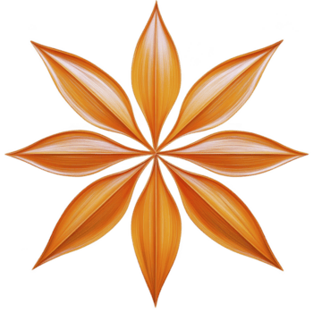 detta funktioner symmetrisk, abstrakt design liknar stjärna eller blomma med orange, blad tycka om kronblad strålande från Centrum. vibrerande färger och slät textur skapa dynamisk och konstnärlig utseende png