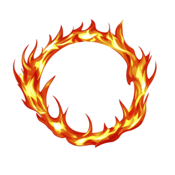 fiery ring of flames forms dynamic circle, with vibrant orange and yellow hues creating intense and energetic visual. flames flicker and dance, suggesting movement and power png