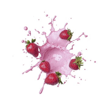 vivace spruzzo di rosa liquido con fresco fragole crea dinamico e rinfrescante visivo. fragole siamo disposte in giro spruzzata, aggiungendo senso di movimento e energia png