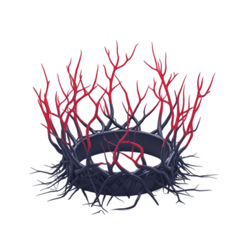 scuro, intricato corona con rosso e nero ramificazione strutture somigliante corallo o albero radici, la creazione di drammatico e misterioso aspetto png