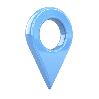 glossy blue 3D map pin icon with circular hole in center, symbolizing location or navigation, isolated on transparency background png