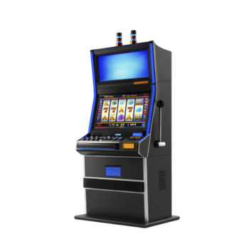 moderno ranhura máquina com lustroso Projeto e vibrante mostrar, apresentando vários símbolos em tela. máquina é iluminado com azul luzes, criando convidativo atmosfera png