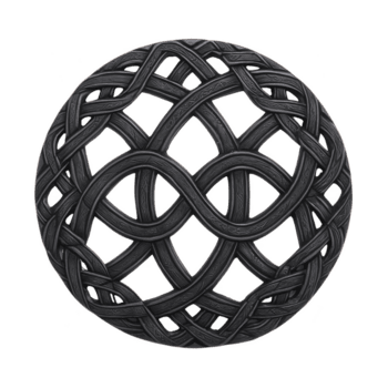 complex, intertwined black Celtic knot sphere with intricate patterns and smooth texture, symbolizing unity and eternity. design is both artistic and symmetrical png