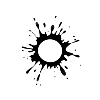 nero inchiostro schizzare le forme circolare modello con dinamico spruzzi radiante verso l'esterno, la creazione di astratto e artistico design. grassetto contrasto contro sfondo Aggiunge Impressionante visivo urto png