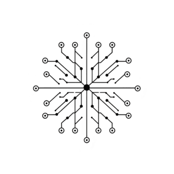 symmetrical, abstract design resembling snowflake is depicted, featuring circuit like lines extending from central point. intricate pattern combines technology and nature, creating futuristic png
