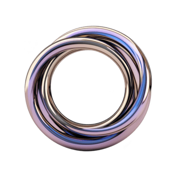 metallisch, verflochten Torus mit reflektierend Oberfläche und Gradient Farben von Blau und Rosa schafft hypnotisierend, futuristisch Design. glatt, kontinuierlich Schleifen vorschlagen Unendlichkeit und Eleganz png