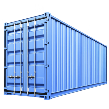 large blue shipping container with closed doors, used for transporting goods, stands isolated on transparency background. container metal structure and vibrant color are clearly visible png