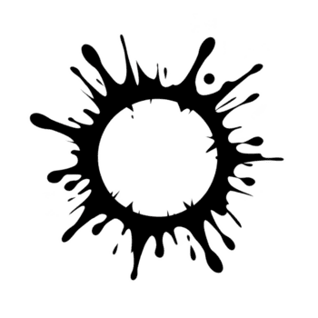 black ink splatter forms circular shape with dynamic, irregular edges on transparency background, creating striking contrast. design is abstract and artistic, evoking creativity and spontaneity png