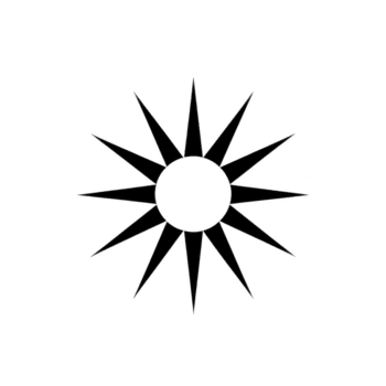 svart Sol symbol med tolv spetsig strålar strålar från central cirkel, skapande slående och symmetrisk design. djärv kontrast och geometrisk precision framkalla känsla av balans och harmoni png