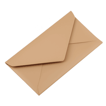 beige envelope is displayed against transparency background, showcasing its simple and elegant design. envelope is closed, highlighting its clean lines and smooth texture png