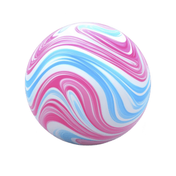 vibrante esfera con arremolinándose patrones de rosa, azul, y blanco crea fascinante visual efecto. liso, lustroso superficie mejora vistoso diseño, evocando sentido de alegría y creatividad png