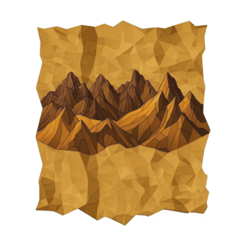 stiliserade illustration av berg räckvidd med skarp toppar är avbildad på texturerad, skrynkliga papper bakgrund. konstverk funktioner jordnära toner, skapande oländig och äventyrlig känna png