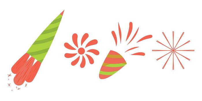 Firecracker and firework Set, Cracker Icons, Confetti Popper Set. Holiday clipart vector
