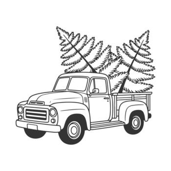 a truck with a tree in the back and a tree in the front vector