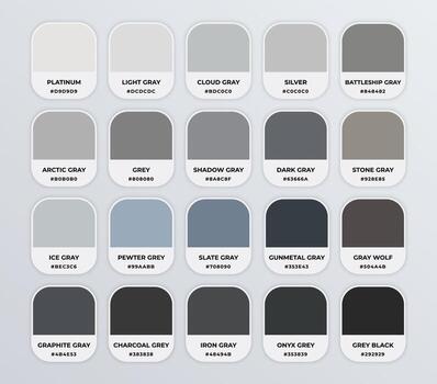 Grey color codes shades guide palette catalog with color names vector