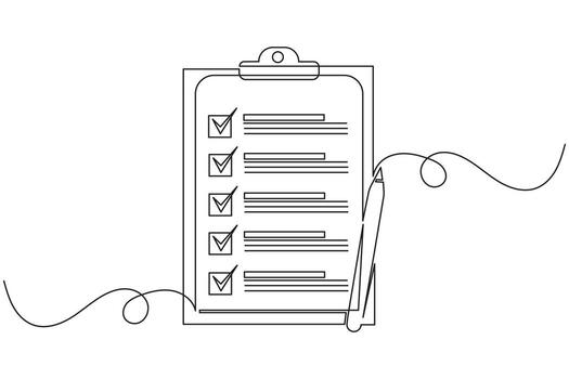 Continuous Line Drawing of a Checklist on a Clipboard with a Pen vector