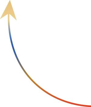 Golden arrow ascending on a gradient curve against a transparent background vector
