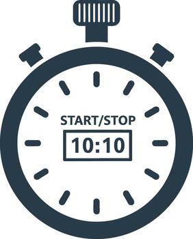 Stopwatch with digital display showing time. vector