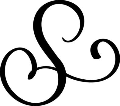 Black calligraphic letter S hand drawn forming part an elegant initial design and alphabet projects vector